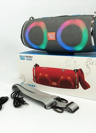 Портативна колонка tg642 з rgb підсвічуванням та ремінцем, портативна колонка з bluetooth. колір: сірий