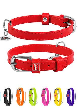 Ошейник для собак кожаный waudog glamour с qr паспортом, без украшений, s, ш 15 мм, дл 27-36 см красный