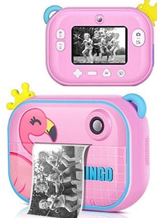 Дитячий фотоапарат миттєвого друку yt008 pink flamingo з підтримкою microsd