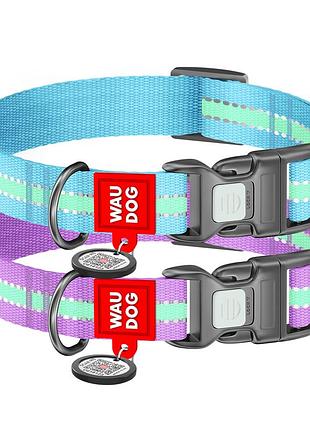 Ошейник для собак нейлоновый waudog nylon с qr паспортом, светонакопительный/светоотражающий, пластиковый фастекс, ш 15 мм,