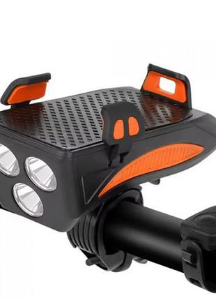 Фара на велосипед fy-319b-3lm с аккумулятором, сигналом, держатель для телефона фонарь