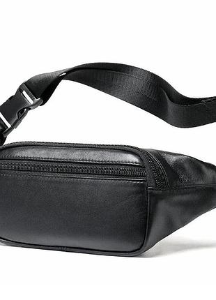 Шкіряна бананка чорна міні – чоловіча та жіноча сумка з натуральної італійської шкіри