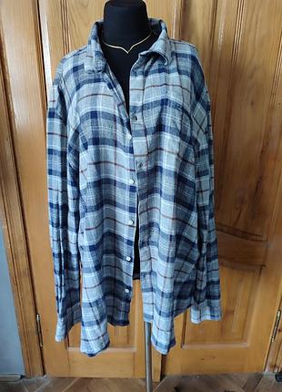 Трендовые рубашка в клетку большой размер натуральная ткань
