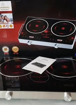 Електрична плита crownberg cb-1327 настільна інфрачервона на 2 конфорки по 2000 вт