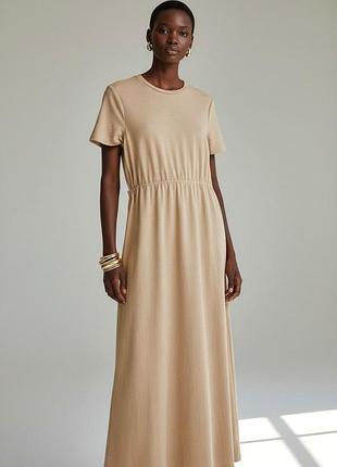 🌿 летнее макси платье primark cares бежевое с регулируемой талией