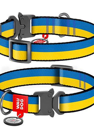 Нашийник для собак нейлоновий waudog nylon з qr паспортом, малюнок "colors of freedom", металева пряжка-фастекс, l, ш 25 мм, дов
