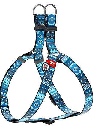 Шлея для собак waudog nylon з qr паспортом, малюнок "етно синій", пластиковий фастекс, ш 15 мм, дов 40-55 см
