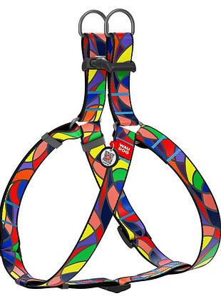 Шлея для собак waudog nylon з qr паспортом, малюнок "вітраж", пластиковий фастекс, ш 15 мм, дов 40-55 см