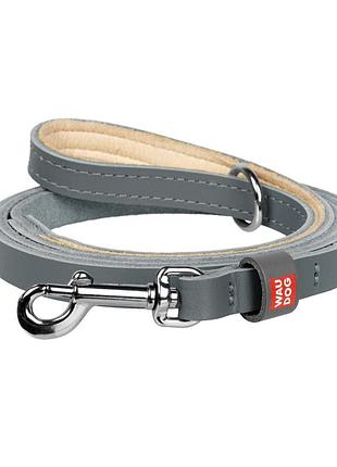 Поводок для кошек и мелких собак кожаный waudog classic, xxs-xs, ш 12 мм, дл 122 см серый