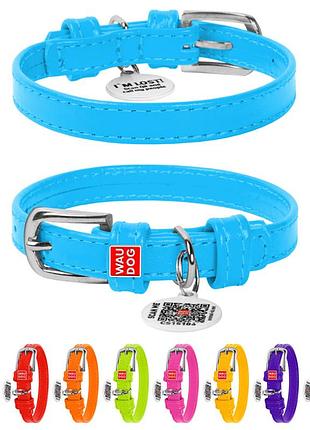 Нашийник для собак шкіряний waudog glamour з qr паспортом, без прикрас, xs, ш 12 мм, дов 21-29 см блакитний