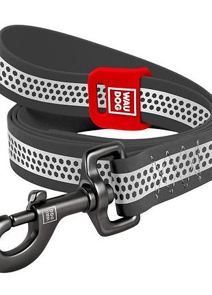 Поводок для собак водостойкий waudog waterproof, светоотражающий, s, ш 15мм, дл 122 см серый