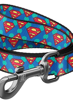 Повідець для собак нейлоновий waudog nylon, малюнок "супермен лого", ш 20 мм, дов 122 см