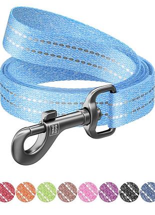 Повідець для собак з відновленої бавовни waudog re-cotton світловідбиваючий, s, ш 15 мм, д 150 см блакитний