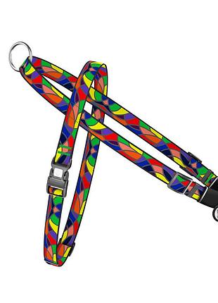 Шлея для собак швидкознімна waudog nylon з qr паспортом, малюнок "вітраж", пластиковий фастекс, ш 15 мм, а 40-55 см, в 45-60 см