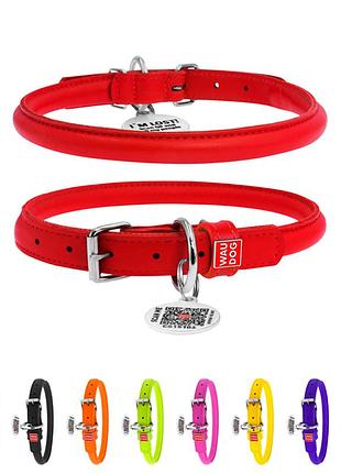 Нашийник для собак шкіряний waudog glamour з qr паспортом, круглий, д 10 мм, дов 33-41 см червоний