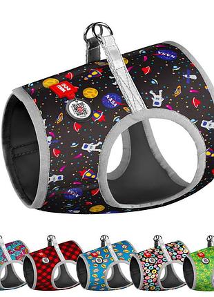 Шлея для собак м'яка waudog clothes з qr паспортом, малюнок "nasa", xs2, в 28-31 см, с 20-22 см