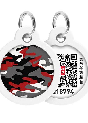 Адресник для собак і котів металевий waudog smart id з qr паспортом, малюнок "камо сірий", коло, д 30 мм