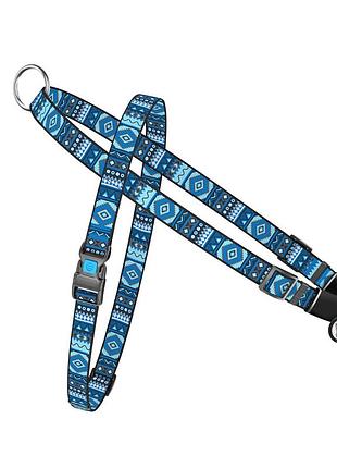 Шлея для собак швидкознімна waudog nylon з qr паспортом, малюнок "етно синій", пластиковий фастекс, ш 15 мм, а 40-55 см, в 45-60