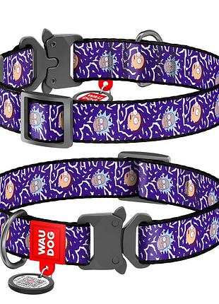 Ошейник для собак нейлоновый waudog nylon с qr паспортом, рисунок "рик и морти 2", металлическая пряжка-фастекс, xl,ш 25 мм, дл 37-58
