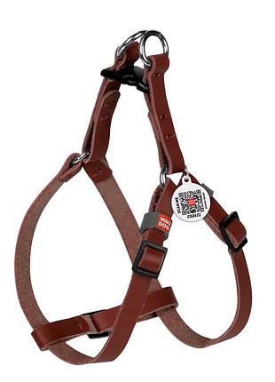 Шлея котів та дрібних собак шкіряна waudog classic з qr паспортом, пластиковий фастекс, xs, ш 10 мм, в=с 28-40 см коричневий