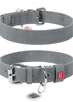 Нашийник для собак шкіряний waudog classic, ш 25 мм, дов 38-49 см сірий