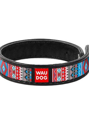 Браслет waudog design з малюнком "етно", преміум шкіра (ширина 15мм, довжина 21-23см) чорний
