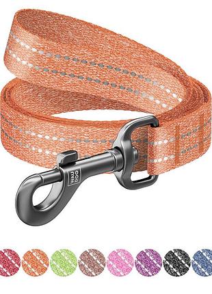 Повідець для собак з відновленої бавовни waudog re-cotton світловідбиваючий, l-xxl, ш 25 мм, д 150 см помаранчевий