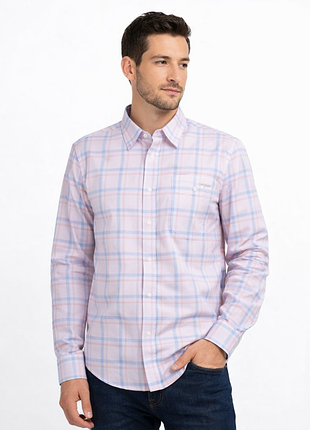 Мужская розовая рубашка рубашка в клетку на длинный рукав stafford