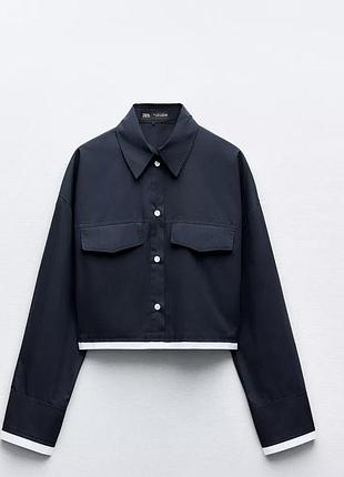 Вкорочена синя оверсайз сорочка блузка zara