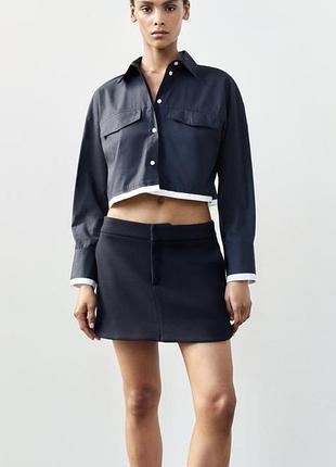 Вкорочена синя оверсайз сорочка блузка zara