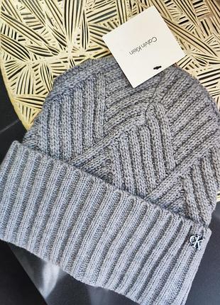 Calvin klein шапка cable hat grey сіра в'язана оригінал