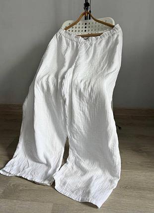 M&s білі широкі штани брюки з мусліну белые широкие брюки штаны
