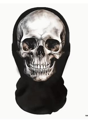 Маска-шапка-балаклава череп чёрная с цветным принтом №19 на всю голову унисекс