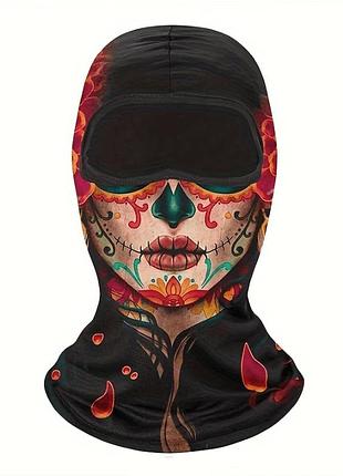 Маска-шапка-балаклава чёрная с цветным принтом №18 на всю голову унисекс