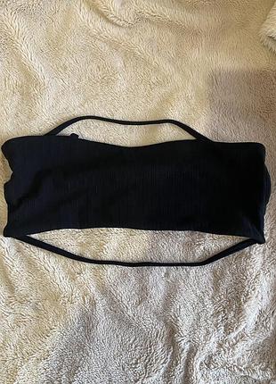 Кроп топ бандо з пуш ап  відкрита спина на перетинках трикотажний в рубчик подвійного шару чорний shein m оверсайз