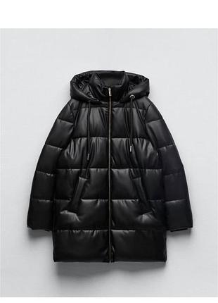 Пуффер пальто zara (куртка-пальто) з еко-шкіри