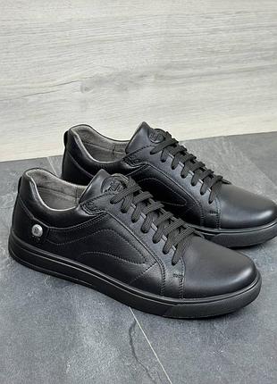 Кеды мужские кожаные черные, мужские спортивные туфли натуральная кожа тл-2