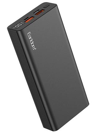 Повербанк 20000 мач earldom et-pd22 с фонариком дисплеем процентов заряда быстрой зарядкой pd 22.5w черный внешний аккумулятор для