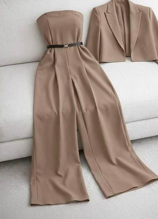 Жіночий класичний костюм двійка комбінезон брючний та піджак з костюмної тканини