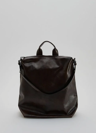 Рюкзак сумка коричневий з екошкіри з довгою ручкою reserved