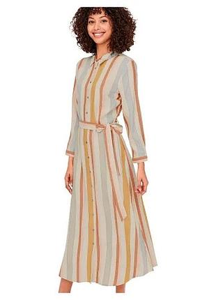 Натуральное макси платье-рубашка в полоску