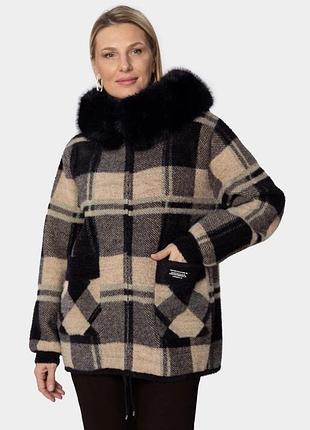 Кардиган альпака с мехом на капюшоне размер 48-56