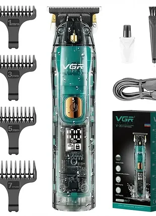 Тример vgr v-961: акумуляторний, для бороди та вусів, з 4 змінними насадками / чоловічий тример для окантовки