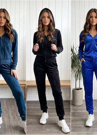 Жіночий велюровий спортивний костюм кофта на блискавці та штани джогери