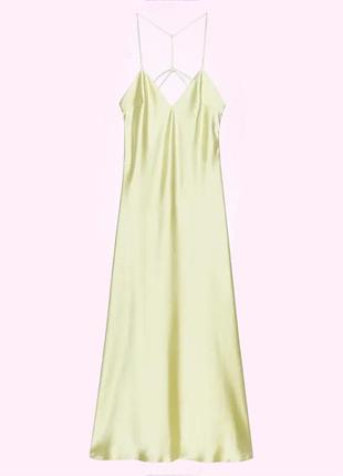 Сукня міді/максі сатинова атласна з відкритою спиною zara xl салатова