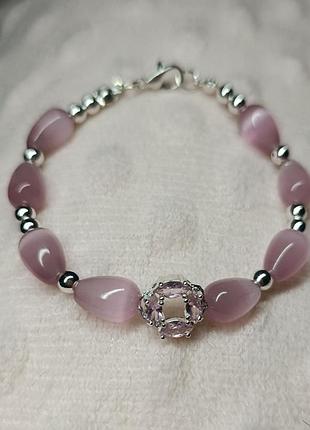 Браслет кошачье глаз с гематитом