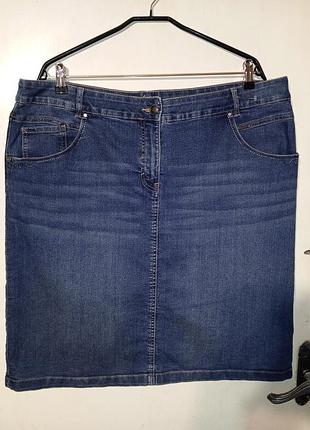 Джинсовая эластичная-стрейч юбка с карманами мега батал canda c&amp;a нитевичка