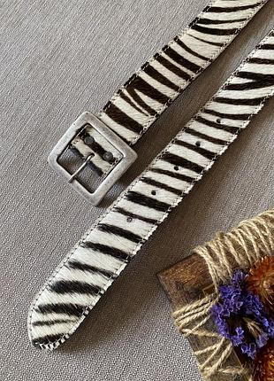 Шкіряний ремінь з хутром в зебра принт шкіра хутро