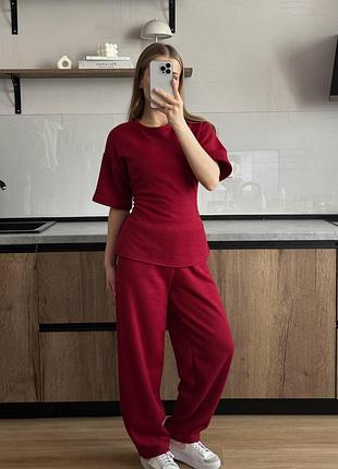 Жіночий класичний повсякденний ангоровий костюм двійка штани і футболка