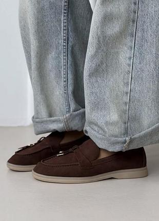 Лофери натуральна замша шоколадні жіночі весна